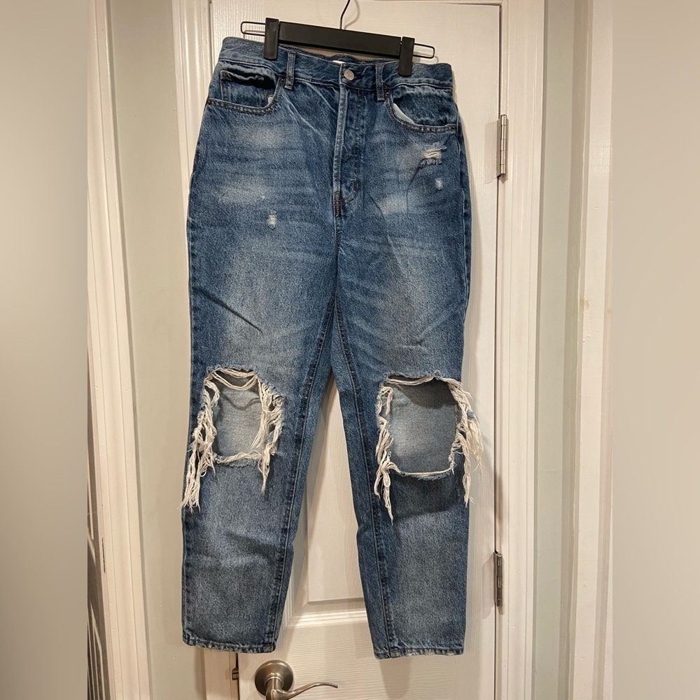 PacSun Ultra High Rise Slim Distressed Medium Wash Denim Button Jeans Size 28